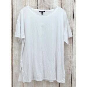 Eileen Fisher Long Boxy Tee White Tencel Lyocell Blend Size XS Short Sleeve‎ NWT